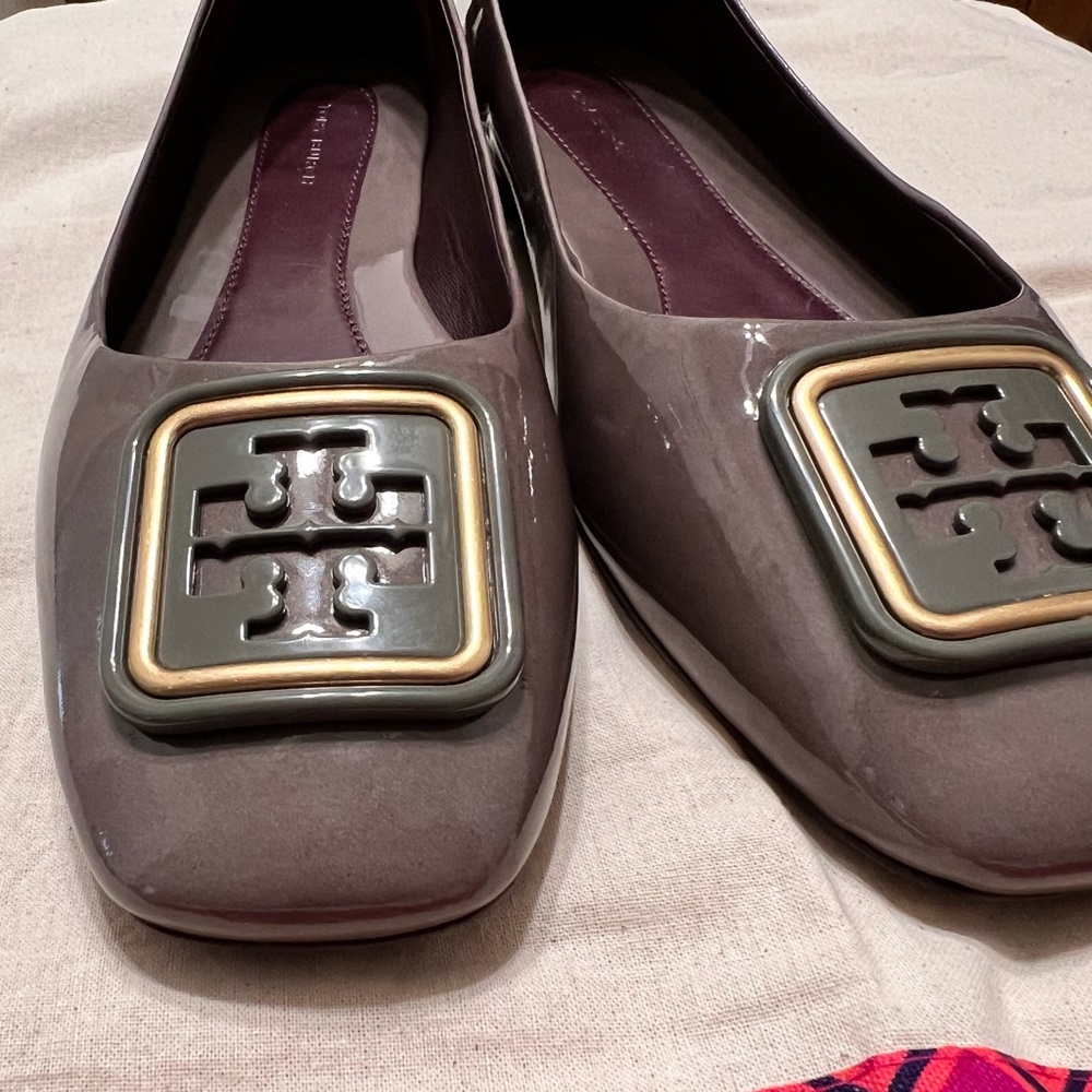 Tory Burch Georgia Square Toe Leather Ballet Flats Smoke Gray Size 9.5 NWT!! - Picture 4 of 9
